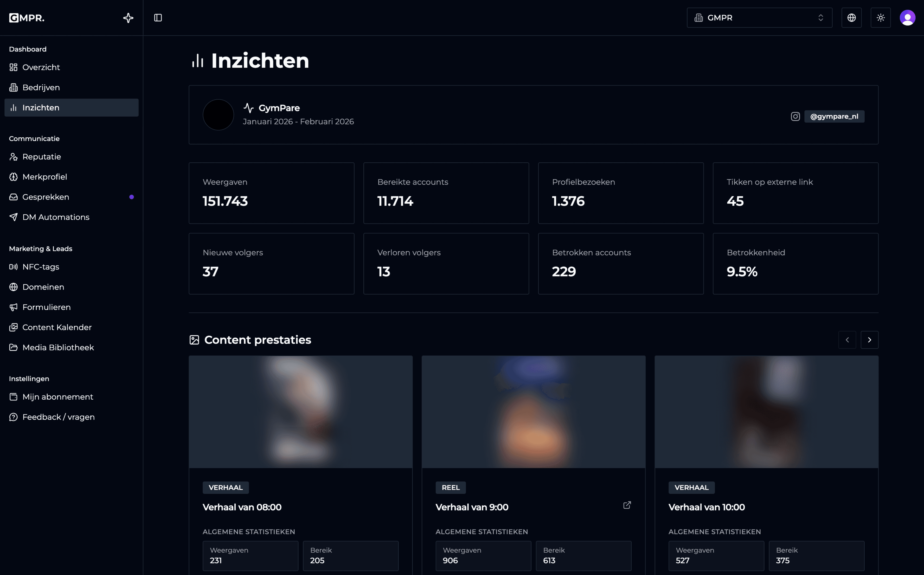 GymPare dashboard met analytics
